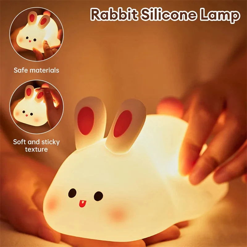 Cute LED Touch Sensor Rabbit Night Light – Silicone Bedside Lamp for Kids