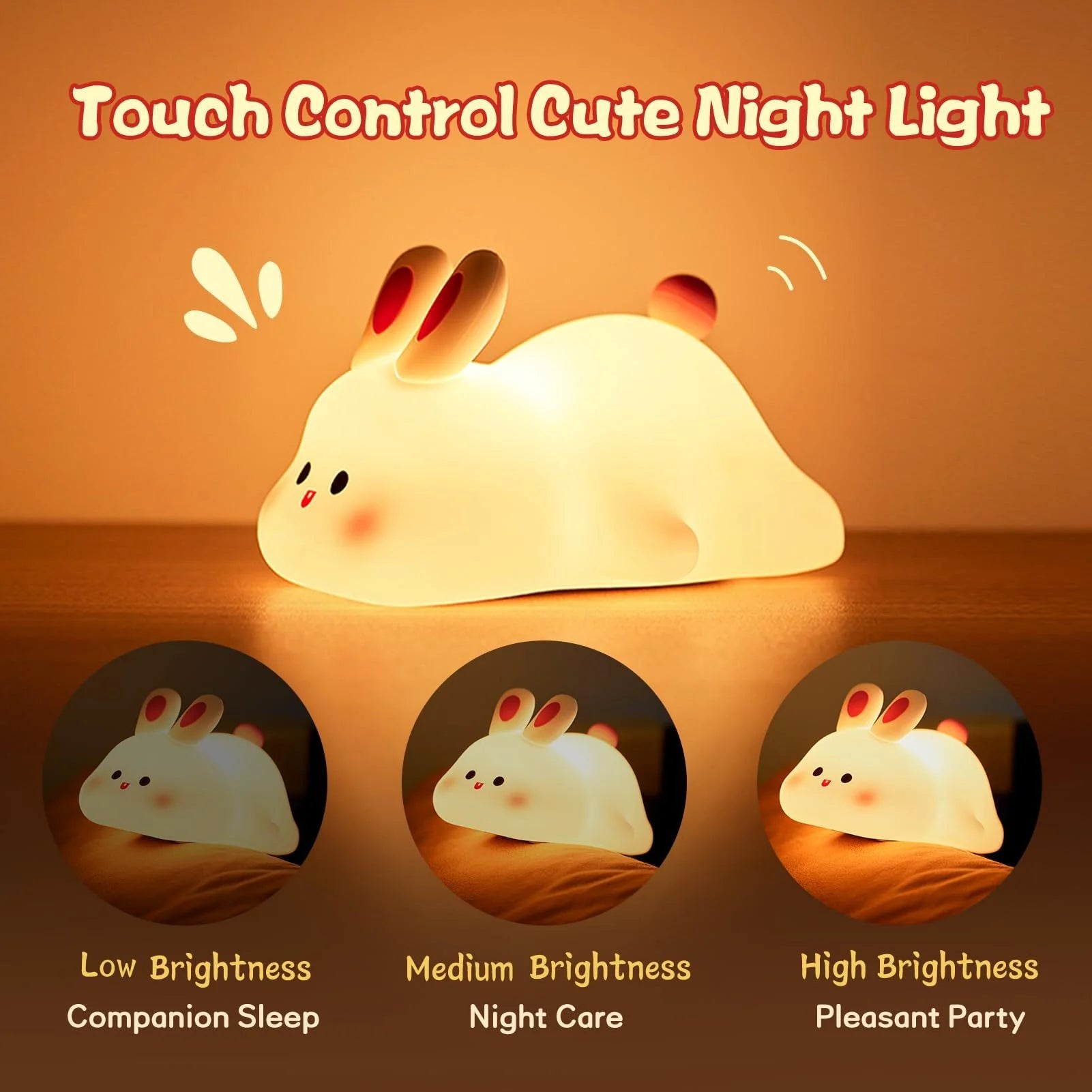 Cute LED Touch Sensor Rabbit Night Light – Silicone Bedside Lamp for Kids