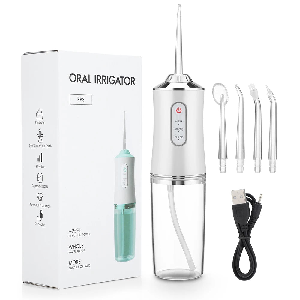 Portable Oral Irrigator – USB Rechargeable Water Flosser with 4 Jet Tips