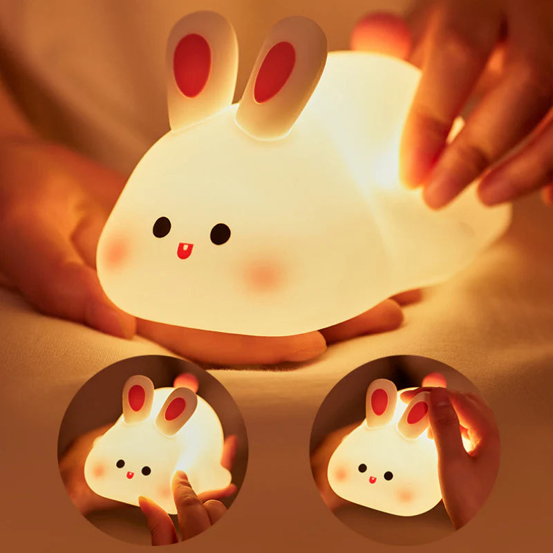 Cute LED Touch Sensor Rabbit Night Light – Silicone Bedside Lamp for Kids