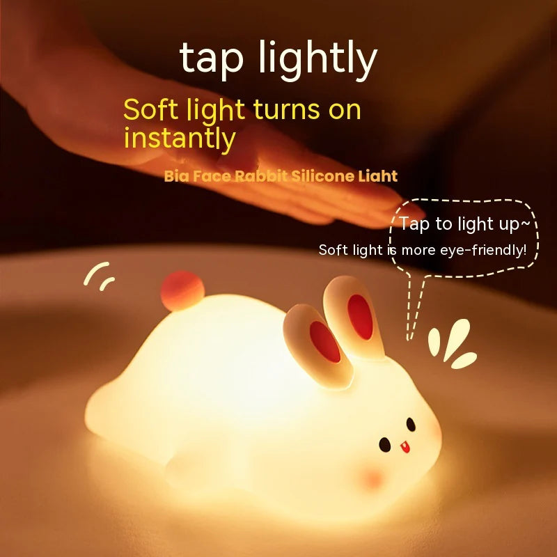 Cute LED Touch Sensor Rabbit Night Light – Silicone Bedside Lamp for Kids